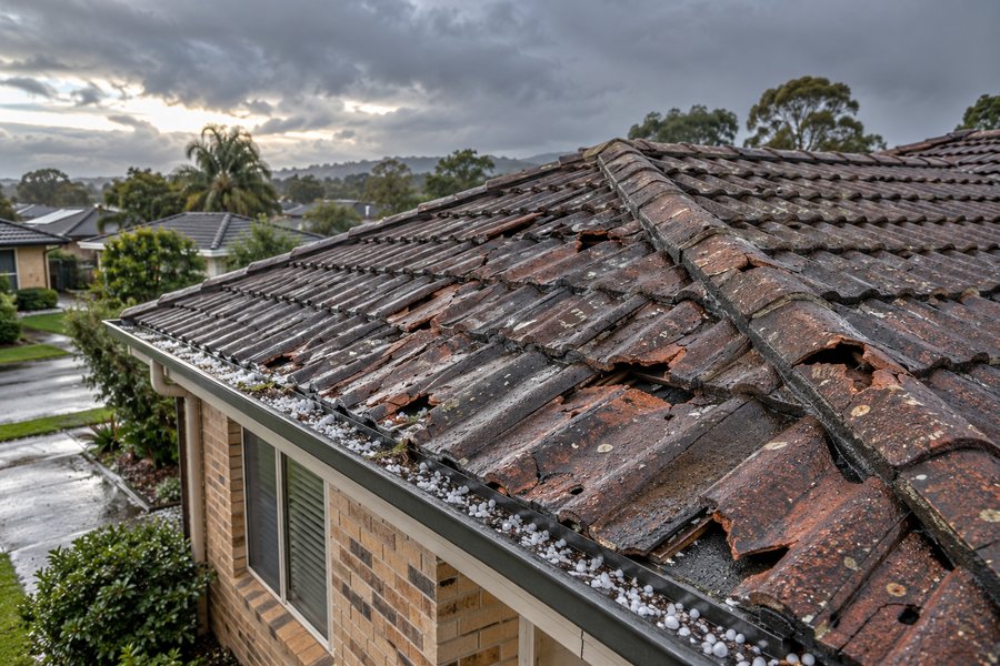 Hail damaged roof in western Sydney after storm
