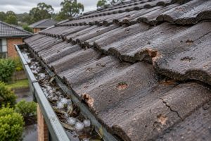 Homeowner documenting storm roof damage for insurance claim