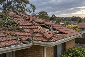 Storm damaged roof tiles in Blacktown western Sydney home